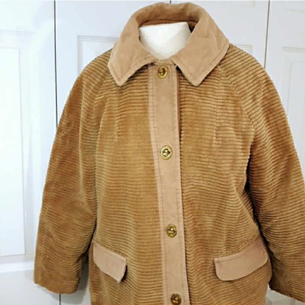 Vintage Amco Tan Wide Whale Corduroy Coat With Sherpa Lined Warm Size M/L - Picture 7 of 13